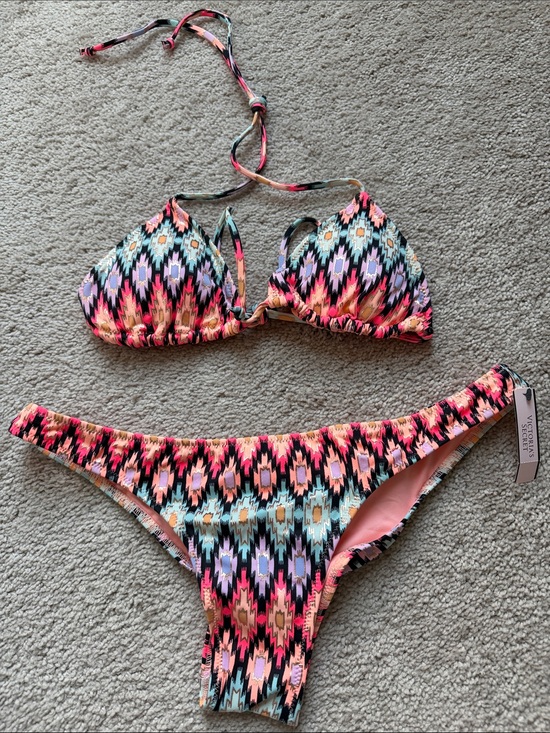 Victoria's Secret Other - Victoria's Secret Neon Coral & Multicolor Ikat Triangle Bikini